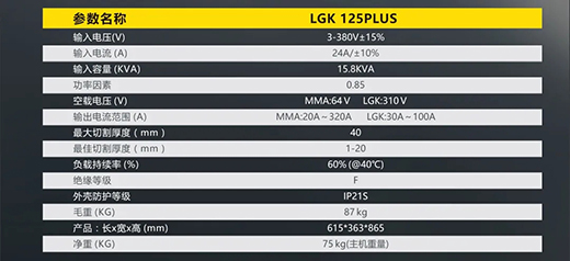 xk星空官网LGK125PLUS等离子切割机参数