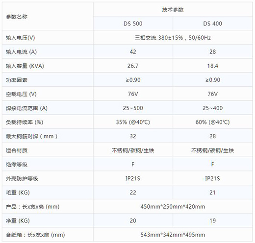 xk星空官网逆变式钢筋对焊机DS 400/500技术参数