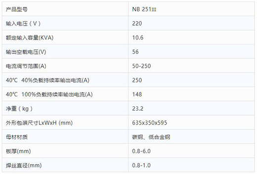 xk星空官网NB 251III焊机技术参数